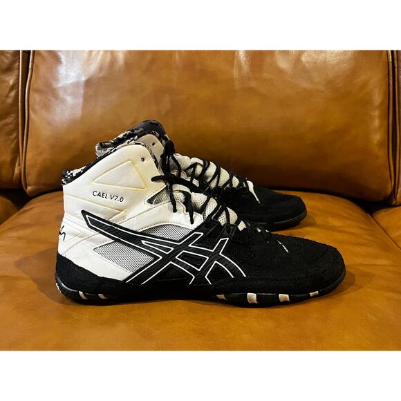 ASICS Cael V7.0 J605Y Lace-Up Boxing Wrestling Shoes Black/White Men's 9.5 - Picture 2 of 7